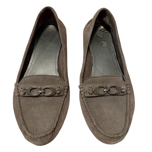 Coach Shoes - Coach Fortunata Suede Driving Loafers Taupe‎ Gray Logo Flats A4481 Womens 9.5B